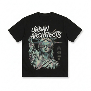 Ensemble deux pièces streetwear personnalisé avec appliqué, coupe ample et épaisse, comprenant un t-shirt sérigraphié à patchs effet usé et un short - Product Image 3