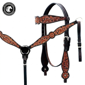 Hand <b>Tooled</b> <b>Leather</b> Western Headstall Bridle Conchos Braided Design Split Reins Custom Colors for Rodeo Barrel Racing Trail - Product Image 2