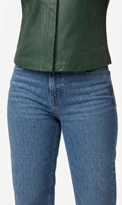 Camisa de Manga Corta de Cuero Genuino Premium para Mujer, Cuello Alto, Corte Regular, Cierre de Botones Delanteros, Cuero Suave, Formal, Verano - Product Image 3
