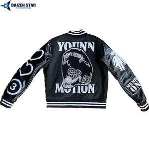 Veste universitaire pour homme en cuir PU noir avec patch brodé, design streetwear, vêtements d'automne - Product Image 2