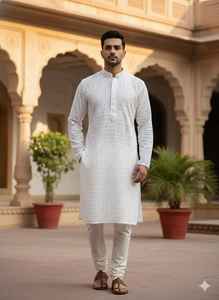 Kurta Pyjama Traditionnel Premium en Coton Mousseline pour Hommes – Idéal Mariages et Fêtes – Séchage Rapide, Infroissable, Coupe Classique – Fabriqué en Inde – En Stock - Product Image 2