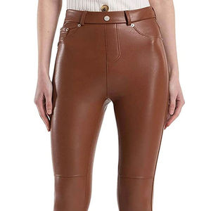 Pantalones casuales de mujer con cordón en la cintura, joggers de piel sintética, leggings de cuero PU con efecto mojado, pantalones de cuero sintético elásticos de cintura alta - Product Image 5