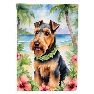 Welsh Terrier Luau Garden Flag Illustration multicolore pour patio et cour Boîte aux lettres décorative et bannière de jardin pour parterres de fleurs Taille de jardin - Product Image 1