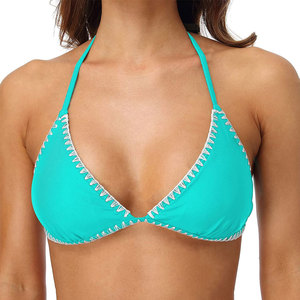 Traje de Baño de Dos Piezas para Mujer, Diseño de Moda, Top Halter Turquesa, Braguita Tipo Tanga, Color Sólido, Elástico y de Secado Rápido - Product Image 6