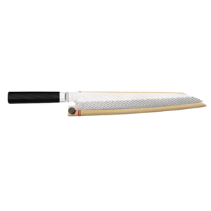 Couteau Yanagiba de 10,5 pouces en acier Damas double cœur, lame à trancher avec manche en bois Pakkawood noir et étui en bois pour la préparation de sushis et de poissons - Product Image 1