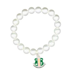 Bracelet élastique avec breloque en forme de bouclier de perle, couleur blanche, bijoux à la mode, accessoire cadeau, bracelet élégant en perles pour femmes, bijoux tendance - Product Image 1