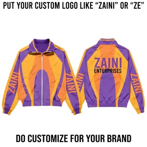 Premium 110 GSM Polyester Taffeta Windbreaker Jacket <b>Purple</b> Gold Orange Panel Design Custom Logo Sublimation Print - Product Image 1