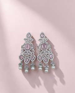 Lucentarts Elegantes Pendientes Largos Geométricos de Moda con Micro Pavé de Circonitas Rosas Infinito, Joyería de Fiesta al por Mayor para Mujer - Product Image 1