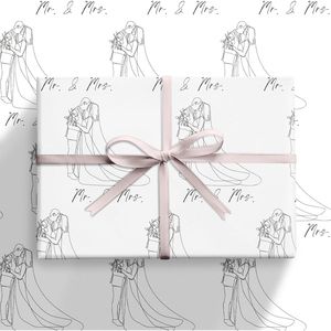 Elegante Rollo de Papel de Regalo para Boda, Diseño Romántico con Texto de Mr. y Mrs. para Parejas, Papel de Embalaje para Novios - Product Image 3