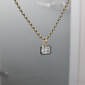 3.0ct Button Back Octagon Cut Collet Set 14K Gold Rhodium Plated Luxury Moissanite Pendant with Blackened Link Ball Chain - Product Image 6