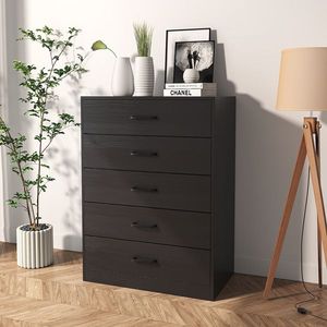 Cassettiera a 5 cassetti a fila singola, 5 strati con rivestimento in tessuto, in truciolato e tessuto non tessuto, 70*40*93.3cm, Nera - Product Image 2