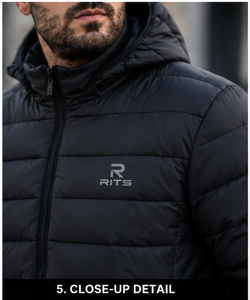 Hot Sale Rits Enterprises Winter Long Front Logo Men's Hooded <b>Waterproof</b> Breathable <b>Thin</b> Puffer <b>Jacket</b> Custom Fashion - Product Image 2