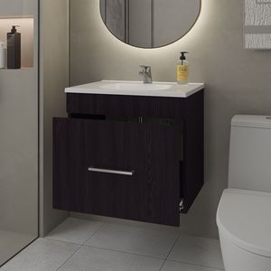 Mobile Bagno Sospeso Wengue con Un Cassetto e Lavabo Serie Elegant Story - Product Image 4