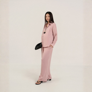 Women's Silk-Blend 2-Piece <b>Set</b>, Breathable Woven Fabric, Full Sleeve Top & Long Pants, Regular Fit, Solid Casual Dressy Style - Product Image 1