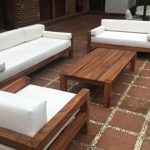 Conjunto de sofá de madera para exteriores moderno de 6/8/10 plazas con mesa de centro y cojines blancos, colores de cojines personalizados OEM ODM - Product Image 5