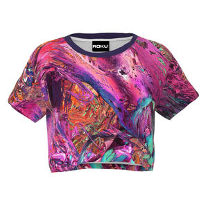 เสื้อครอปสำหรับผู้หญิงเสื้อครอปแบบลำลองพิมพ์โลโก้จำนวนมากผลิตจากผ้าฝ้ายสั่งผลิตได้ตามต้องการ - Product Image 1