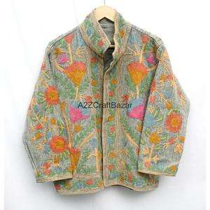Handmade Vintage Floral Suzani Embroidered TNT Quilted Breathable Eco-Friendly Cotton Winter Jacket Women <b>Classy</b> Ethnic Boho - Product Image 1