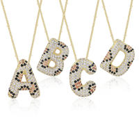 Collier léopard plaqué or Hip Hop Iced Out CZ pour femme, bijoux de luxe, pendentif lettres initiales capitales A-Z 26