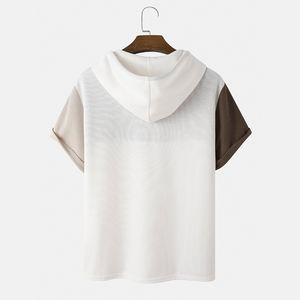 เสื้อยืดฮู้ดดี้สีบล็อค ผ้าคอตตอนออร์แกนิคนุ่ม แห้งเร็ว สไตล์สตรีทแวร์สำหรับผู้ชาย เสื้อยืดฤดูร้อน - Product Image 3