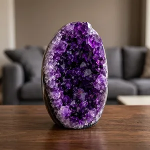 Grappe de Cristaux d'Améthyste Naturelle Polie, Géode de Pierre Précieuse, Spécimen de Pierre Violet Profond, Sculptures en Pierre pour Décoration de Bureau et de Maison - Product Image 5