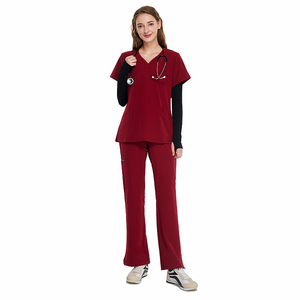 High-End OEM Polyester Anti-Microbial Four Way Stretch Slim Fit Women <b>Scrub</b> <b>Sets</b> for Salon Dentist Medical Use - Product Image 1