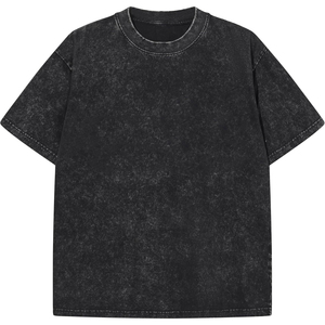 T-shirt Homme Vintage Oversize en Coton Délavé Noir Streetwear Décontracté Manches Courtes Tendance - Product Image 1