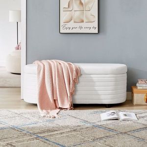 Panca e Pouf Multifunzionale in Velluto Bianco con Vano Contenitore - Product Image 1