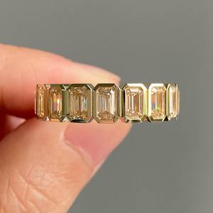 Anillo de Eternidad con Diamantes Cultivados en Laboratorio, Corte Esmeralda, Engaste en Bisel, Oro de 10K, 14K, 18K, Anillo de Boda Apilable para Mujer, Joyería Fina, Claridad VVS-VS - Product Image 5