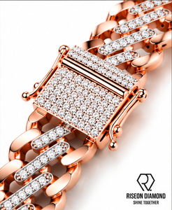 18K Rose Gold Cuban Link Bracelet Micro Pave Lab Grown Diamonds Fully Iced Clasp Bold Interlocking Chain <b>Mens</b> Luxury Jewelry - Product Image 4