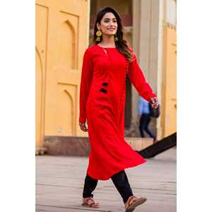 Conjunto de Kurta de Crepé Rojo Candy Talla XS - Product Image 4