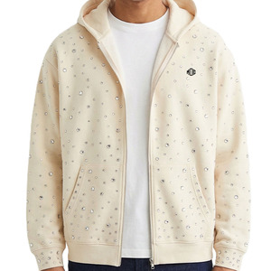 เสื้อฮู้ดซิปประดับเพชรเต็มตัว ผู้ชาย ผ้าฝ้ายฟลีซ สตรีทแวร์ โลโก้สั่งทำได้ เสื้อฮู้ดซิปทรงโอเวอร์ไซส์ สวมใส่สบาย แต่งดีเทลวิบวับ รับผลิตแบบ OEM - Product Image 4