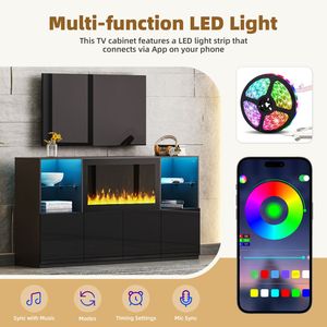 Meuble TV moderne TREND avec foyer électrique LED 34,2 pouces, finition brillante, sans chauffage, console multimédia - Product Image 6