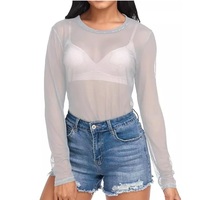 Oferta Caliente: Camisetas de Yoga y Gimnasio Personalizadas con Cuello Redondo y Cuello Alto, Transpirables, Transparentes, de Malla, con Manga Larga, Estilo Top sin Mangas, para Ejercicio de Verano