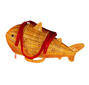 Handmade Fish Shaped Rattan <b>Bag</b> Plant Fiber <b>Wicker</b> Crossbody Storage <b>Bag</b> Animal Design Orange Color - Product Image 5