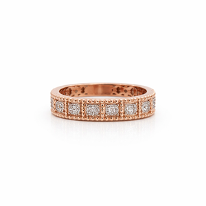 Anillo de Eternidad de Oro Rosa de 18K con Diamantes para Mujer, Diseño Vintage con Engaste Cuadrado Milgrain, Acabado Pulido, Ideal para Uso Diario o Regalo - Product Image 1