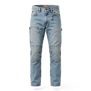 Jeans en denim délavé pour homme, coupe droite, taille mi-haute, en coton élasthanne, décontracté, respirant, séchage rapide, écologique, personnalisable - Product Image 5