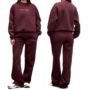 Ensemble de survêtement décontracté d'hiver pour femme, qualité supérieure, pantalon large, logo personnalisé, 100 % coton molletonné, 2 pièces longues - Product Image 5