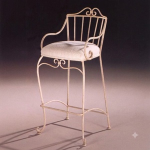 Tabourets de bar en fer forgé sur mesure en gros, chaises hautes commerciales en métal, mobilier d'extérieur pour jardin et balcon, coussin crème, style transitionnel - Product Image 2