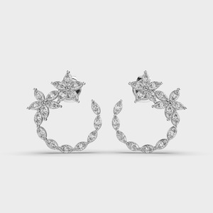 IGI Certified Lab Grown Marquise Diamond Floral Half Hoop <b>Earrings</b> 9K Yellow / White / Rose Gold Flower Diamond <b>Earrings</b> - Product Image 6