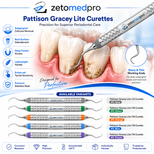 Cureta Periodontal Pattison Gracey Lite 7/8 Premium, Instrumento de Acero Inoxidable para Raspado y Planificación Radicular, OEM Zetomed Pro - Product Image 4