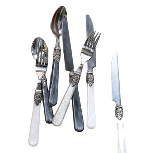 Cubiertos de lujo estilo antiguo con efecto nácar, mango de acero inoxidable, vajilla plateada, utensilios de comedor, artículos de mesa para el hogar - Product Image 1