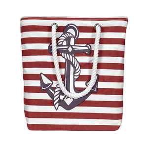 <b>Large</b> Capacity Nautical <b>Canvas</b> Beach Tote <b>Bag</b> with Rope Handles Red Striped Reusable Shopping Handbag for Women - Product Image 1