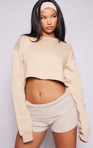 Sweat-shirt court personnalisé grande taille doublé à col ras du cou et ourlet brut, 360 grammes, épais, pour femme, hiver, coupe oversize - Product Image 3