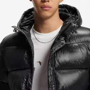 Chaqueta Acolchada con Capucha para Hombre, Negra, Resistente al Viento, Rellena de Plumón, Informal, de Invierno, Corte Regular, Cierre de Cremallera, Color Sólido, Gruesa - Product Image 4