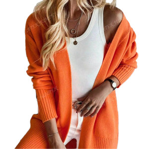 Herbst Und Winter Mode Lassige Einfarbige Damen Loose Mid-Long Pullover - Product Image 1