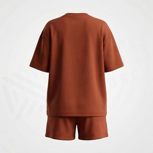 Ensemble de shorts en coton tricoté 2 pièces pour femmes, col rond, manches courtes, coupe ample, imprimé géométrique, décontracté, printemps-été - Product Image 2