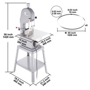 Sega a Nastro Elettrica Commerciale da 1500W per Carne, in Acciaio Inossidabile, Verticale, per Taglio Ossa, Piano di Lavoro 49x38 cm, Capacità di Taglio 20x19,5 cm - Product Image 2