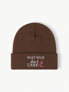 Boat Hair Don't Care Embroidered Beanie Hat Unisex Acrylic <b>Winter</b> <b>Cap</b> Casual Style Adult 56-58CM Beanie Hat For Men And Women - Product Image 3