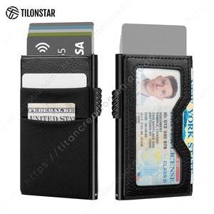 TILONSTAR TVC326 Logotipo personalizado Hombres Estuche automático para tarjetas de identificación Delgado Minimalista Rfid Bloqueo Pop Up Tarjeteros - Product Image 1