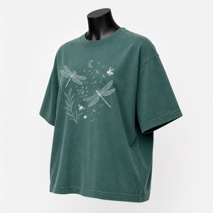 เสื้อยืดคอกลมทรงหลวมสำหรับผู้หญิง พิมพ์ลายแมลงปอสีเขียว ผ้าฝ้ายเจอร์ซีย์ 100% แขนสั้น สวมใส่สบายๆ สำหรับฤดูใบไม้ผลิและฤดูร้อน - Product Image 4